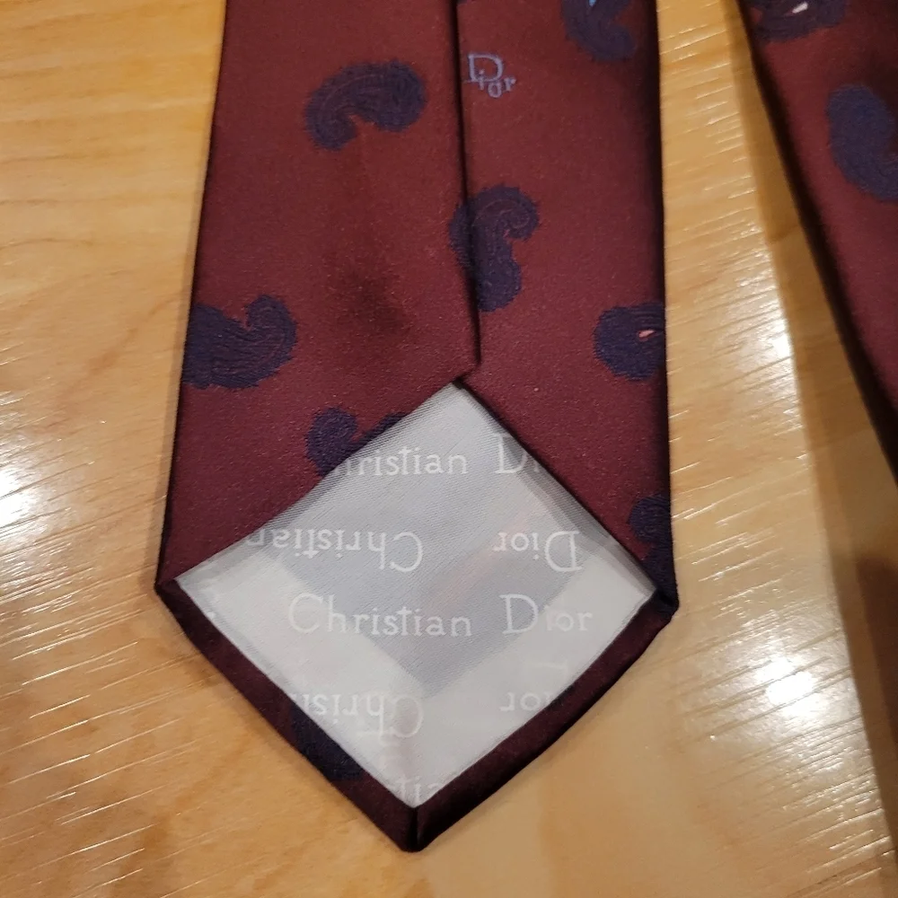 Christian Dior Vintage Burgundy and Navy Paisley Patterned Tie Silk Blend